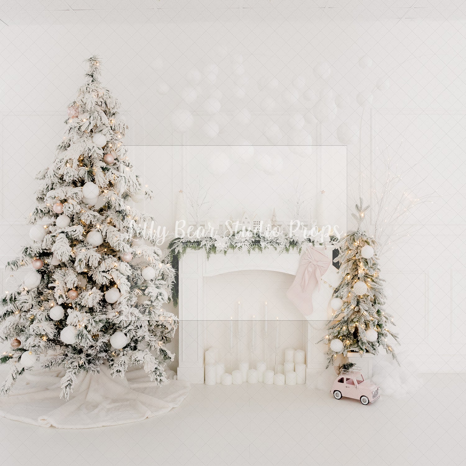 White and Soft Rose Christmas Mantel