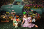 Florist Truck - Lilly Bear Studio Props, blooming flowers, blue pickup truck, bright flowers, fence, field of flowers, floral farm, floral truck, flower shop, pickup truck, spring, spring floral, spring flowers, summer, summertime, white fence