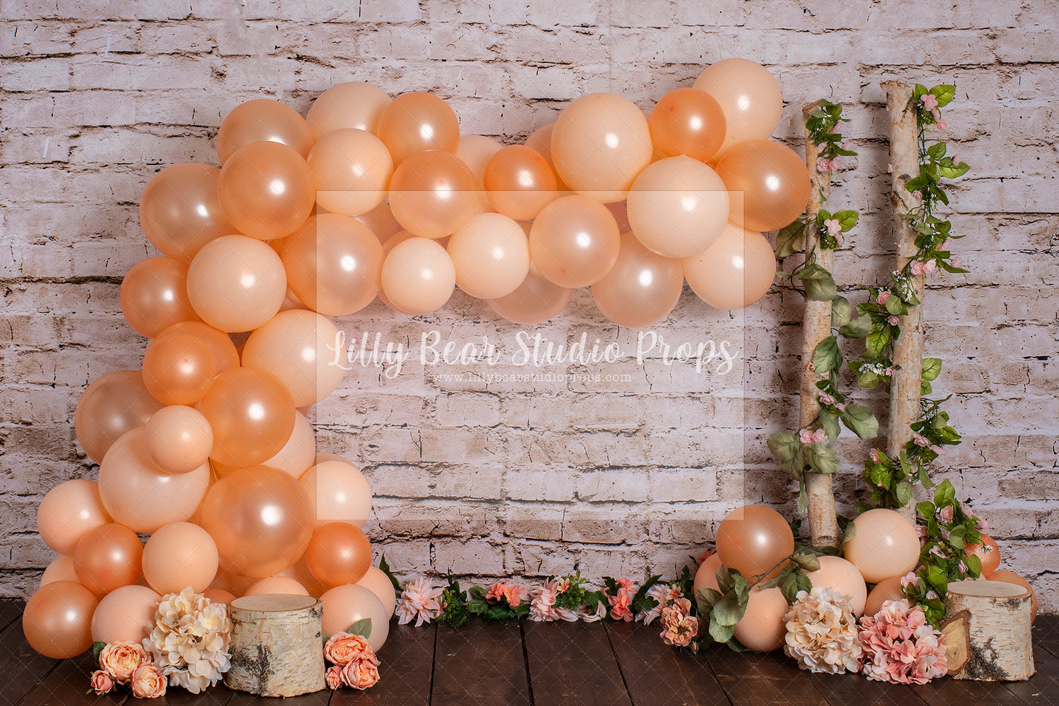 Peach Florals with Brick Wall