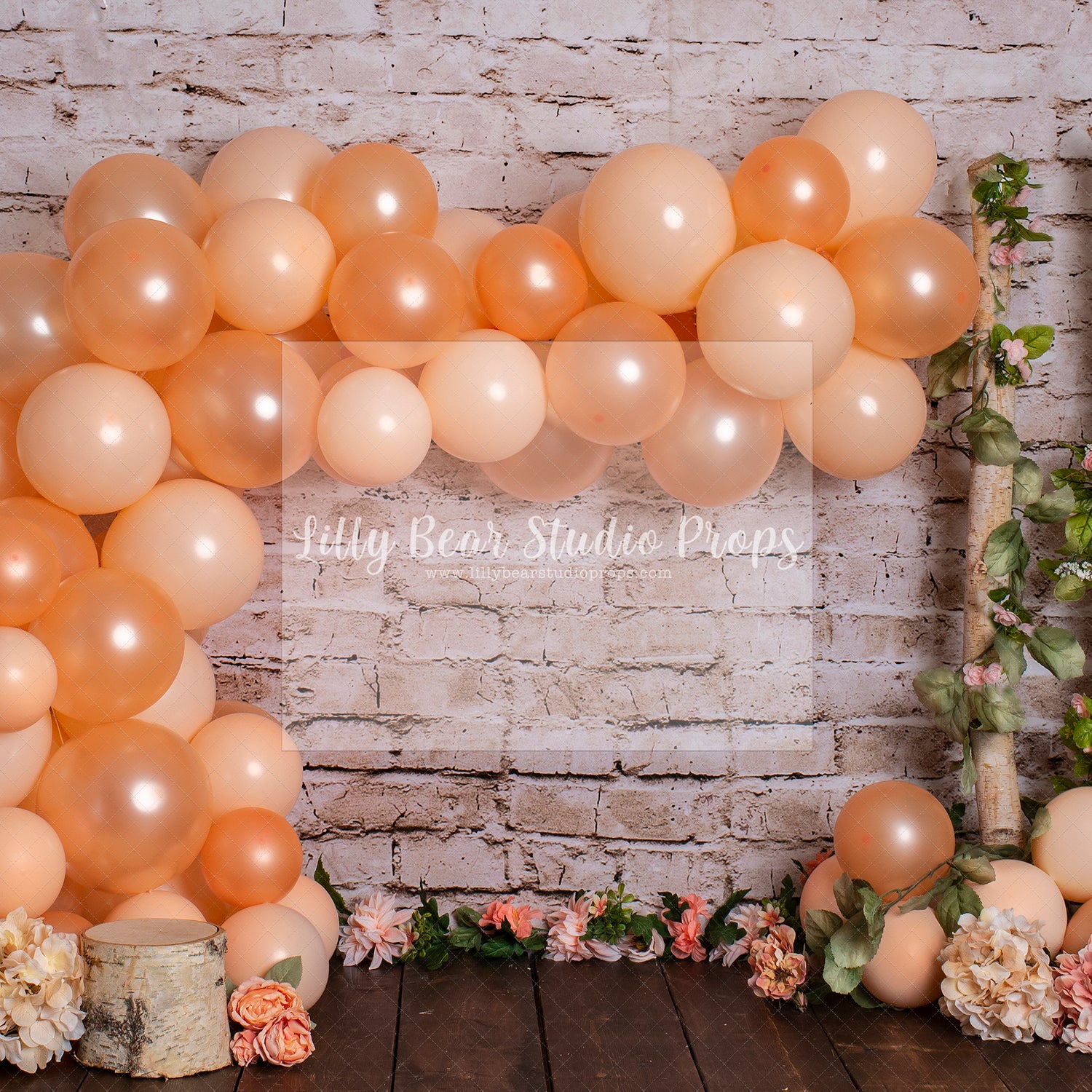 Peach Florals with Brick Wall
