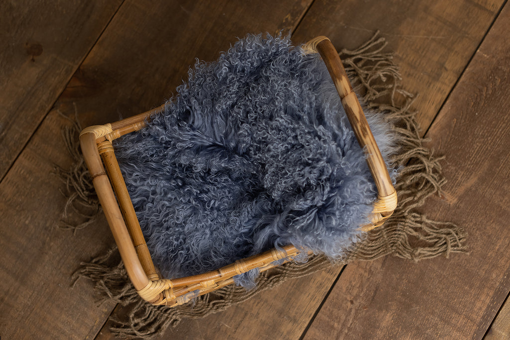 Slate Blue Sheepskin - Lilly Bear Studio Props, blue, boys, fur, gender neutral, layers, neutral, newborn, props, Rabbit Fur, sheepskin, stuffer