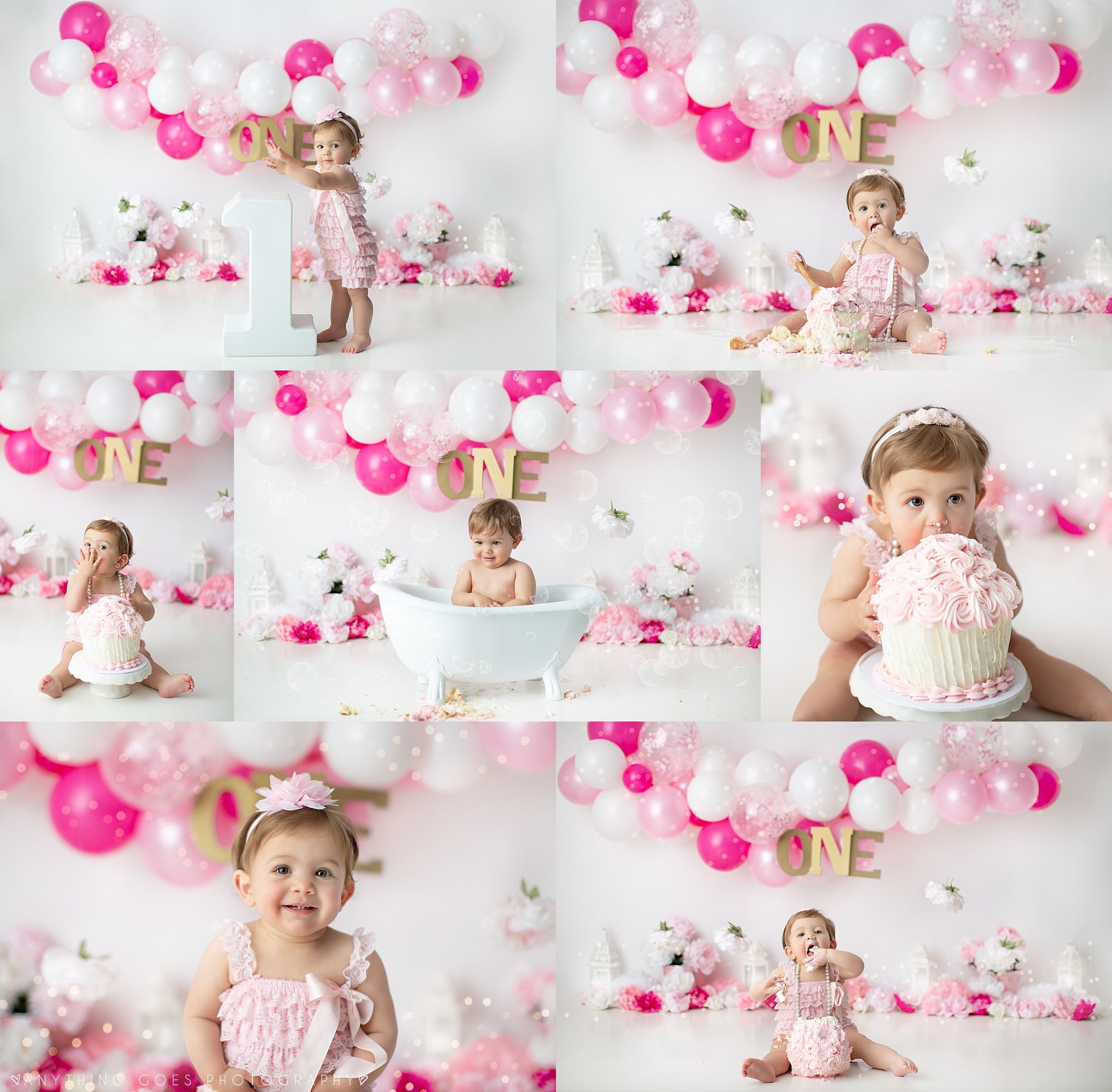 Pretty In Pink by Anything Goes Photography sold by Lilly Bear Studio Props, balloon - balloon garland - cake smash - F
