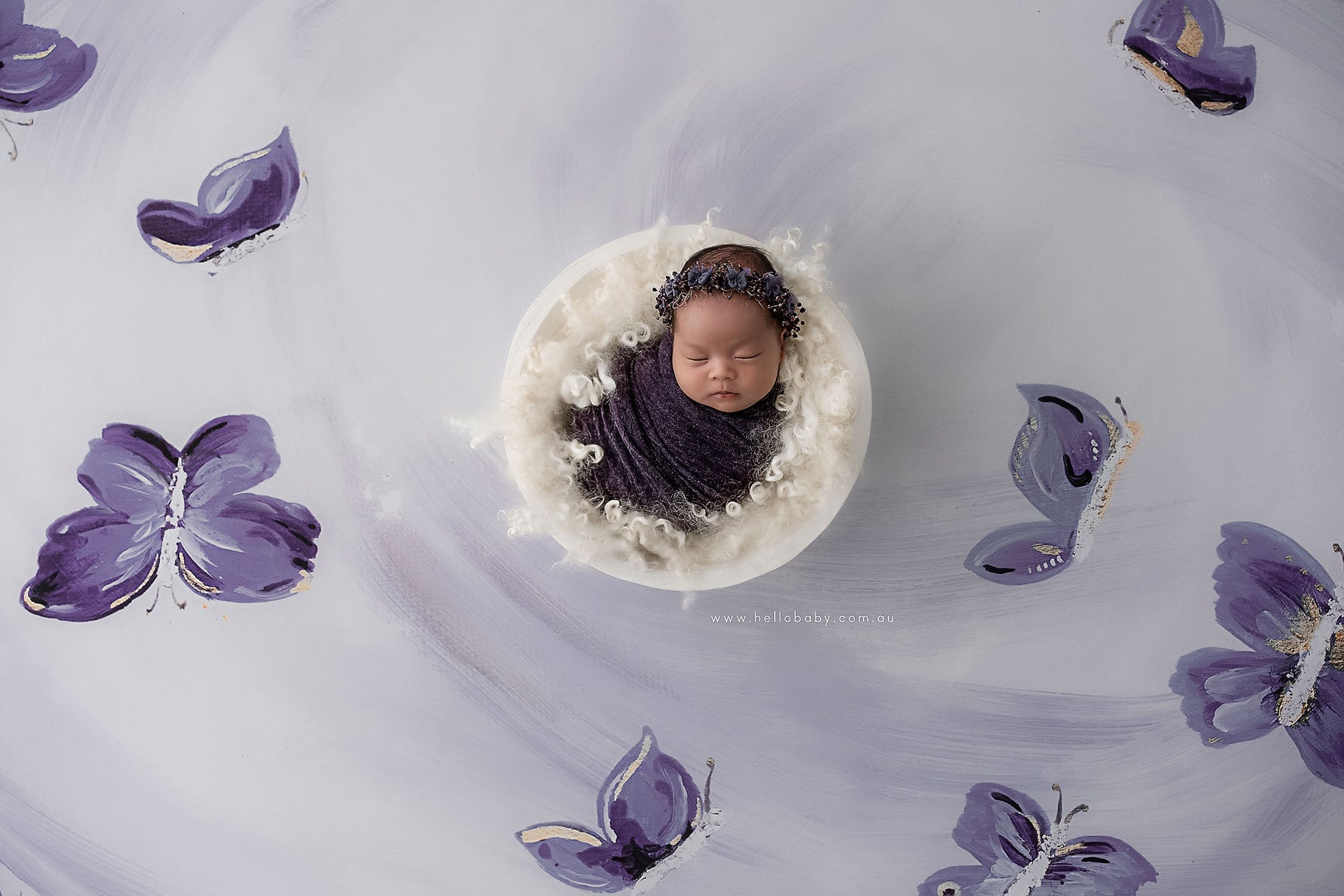 Malialn Purple - Lilly Bear Studio Props, blue, blue butterflies, butterflies, FABRICS, floral garden, hand painted, light purple, neutral, neutral texture, painted, purple, purple butteflies, purple floral, textured
