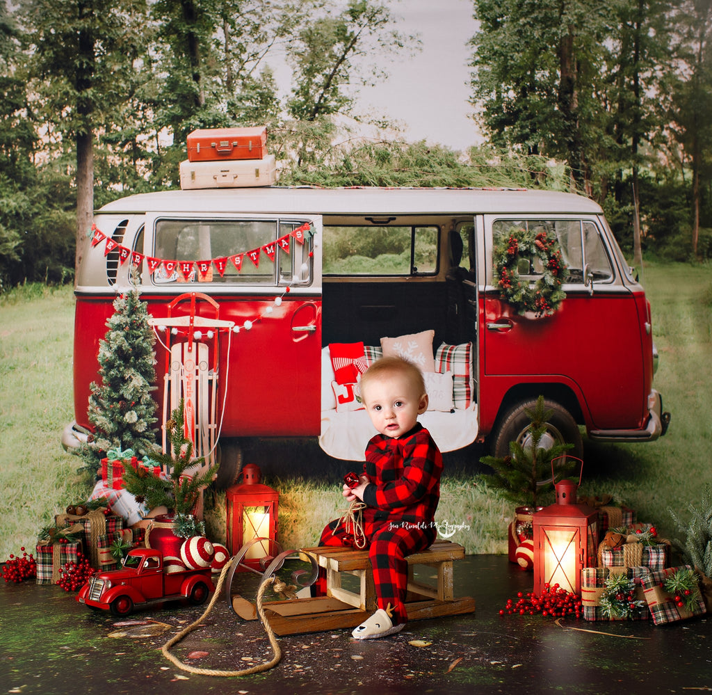 Vintage Christmas Bus - Lilly Bear Studio Props, christmas, Cozy, Decorated, Festive, Giving, Holiday, Holy, Hopeful, Joyful, Merry, Peaceful, Peacful, Red & Green, Seasonal, Winter, Xmas, Yuletide