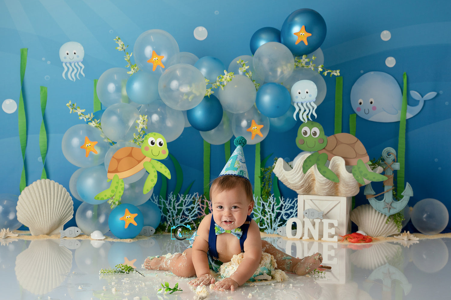 Under The Sea Turtles Time - Lilly Bear Studio Props, blue, coral, coral reef, coral sand, first birthday, fish, little mermaid, mermaid, ocean, ocean blue, ocean floor, ocean theme, sea, sea turtle, star fish, turtle, turtles, under the ocean