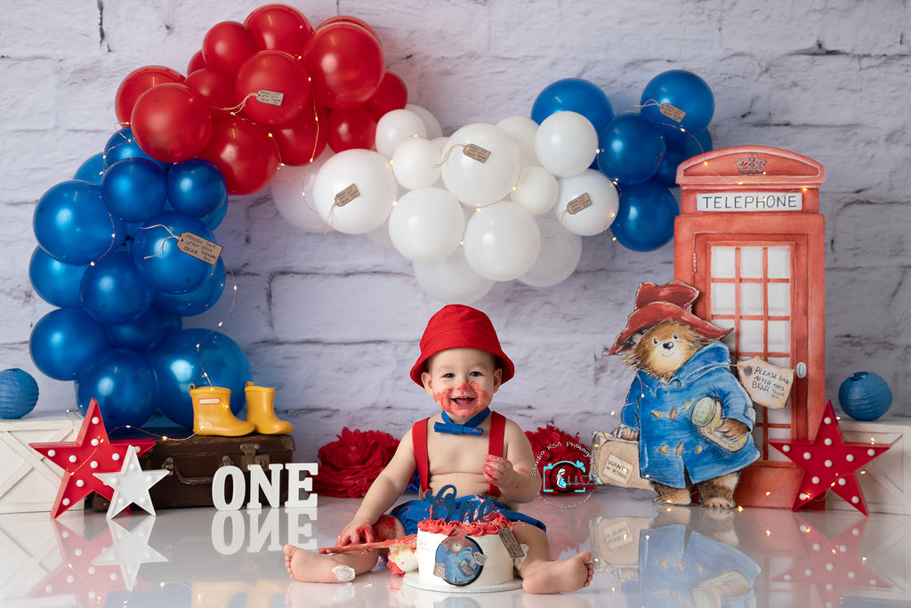 Paddington Bear - Lilly Bear Studio Props, bear, blue white red balloons, Red & Green, red balloons, red white and blue, telephone booth