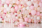 Amora - Lilly Bear Studio Props, balloon rainbow, balloon wall, balloon wall with floral, daisies, floral balloon wall, glitter rainbow, gold rainbow, palm leaves, pastel rainbow, pink balloon garland, pink balloons, pink rainbow, strawberry seeds, white daisies