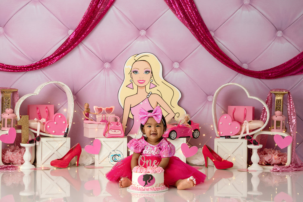 I'm a Barbie Girl - Lilly Bear Studio Props, barbie, barbie balloons, barbie doll, barbie girl, pink and black, Wrinkle Free Fabric