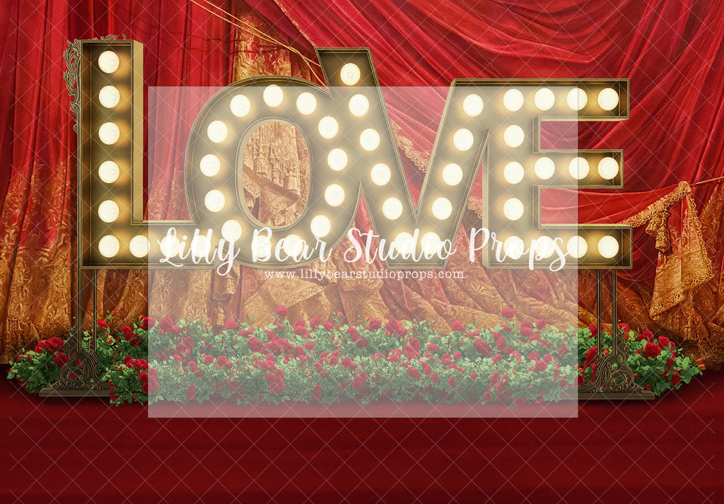 Marquee Love N' Roses - Lilly Bear Studio Props, cupid, Fabric, FABRICS, floral, flower garden, flower shop, flower wall, heart balloons, LOVE, love letters, love marquee, Love Marquee sign, love shop, marquee letters, outdoor clouds, outdoor valentines, red and pink, red rose, red roses, valentine, valentine backdrop, valentine booth, valentine day shop, valentine flowers, valentine's card, valentine's day shop, valentines, valentines booth, valentines day, valentines kisses, Wrinkle Free Fabric