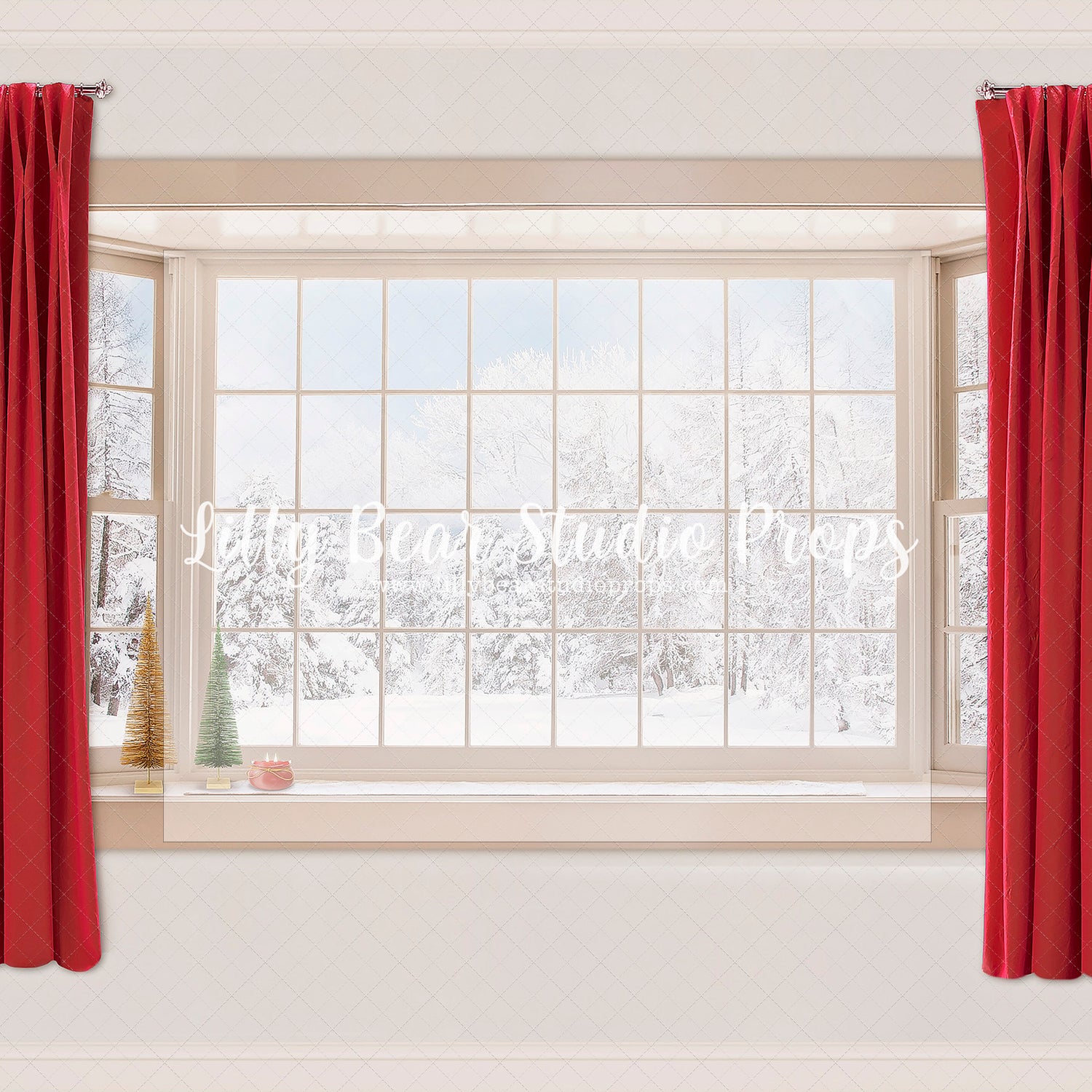 Christmas Snow Window Wall Panel - Lilly Bear Studio Props, christmas, Cozy, Decorated, Festive, Giving, Holiday, Holy, Hopeful, Joyful, Merry, Peaceful, Peacful, Red & Green, Seasonal, Winter, Xmas, Yuletide