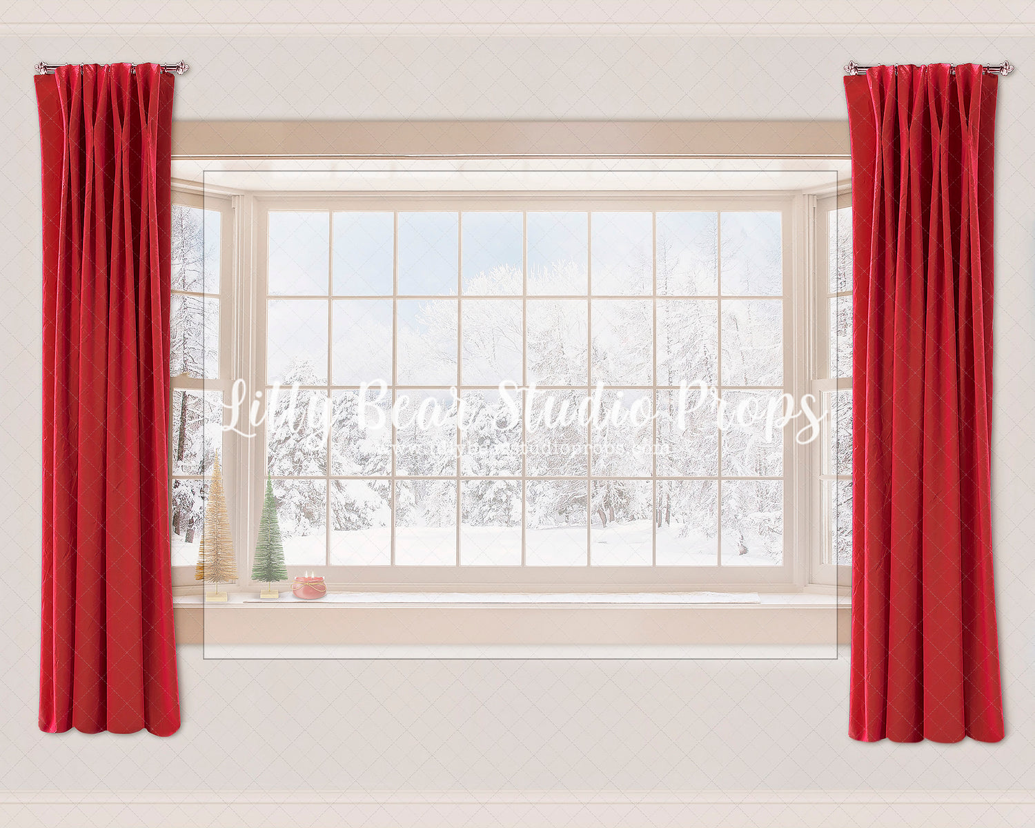 Christmas Snow Window Wall Panel - Lilly Bear Studio Props, christmas, Cozy, Decorated, Festive, Giving, Holiday, Holy, Hopeful, Joyful, Merry, Peaceful, Peacful, Red & Green, Seasonal, Winter, Xmas, Yuletide