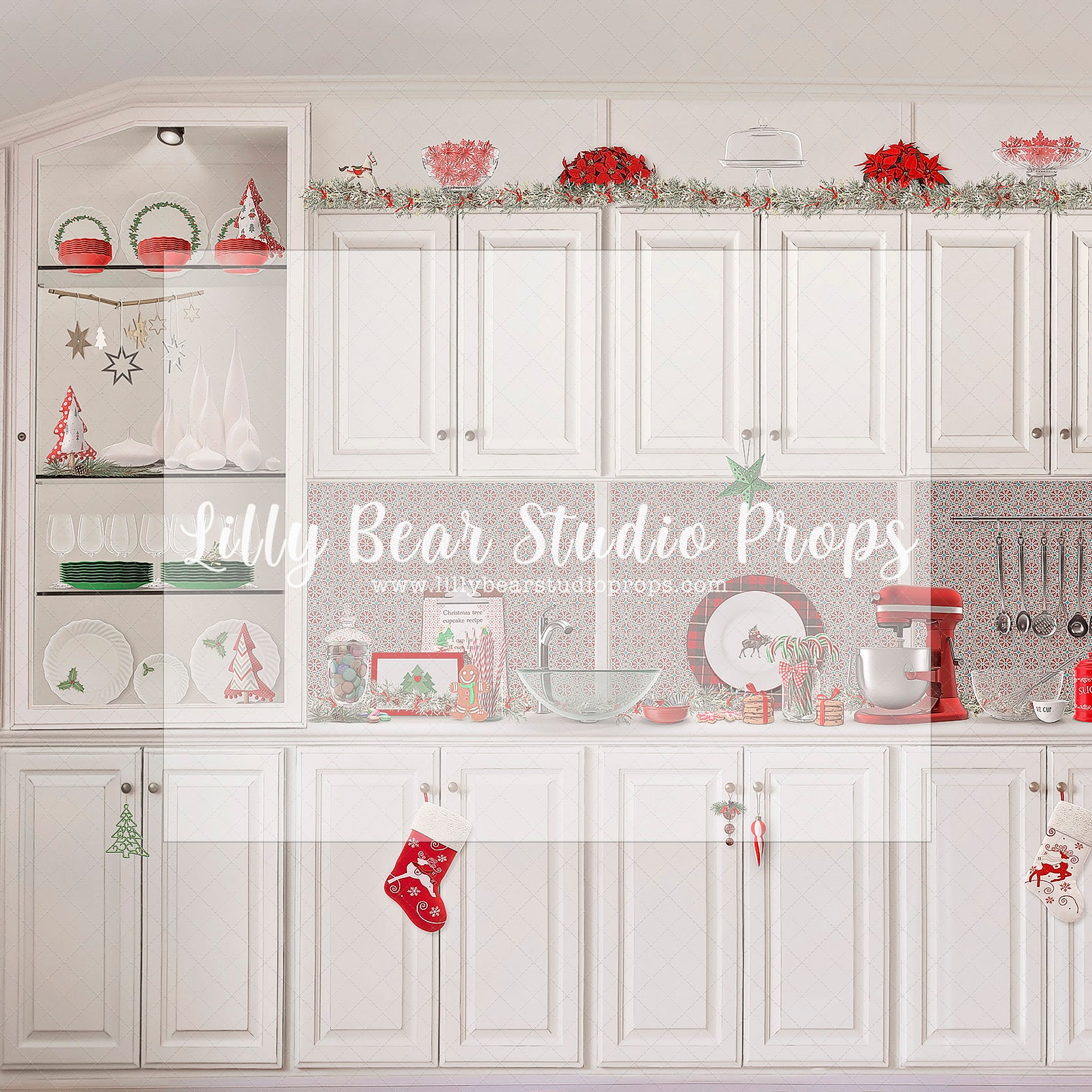 Frosty White Kitchen - Lilly Bear Studio Props, christmas, Cozy, Decorated, Festive, Giving, Holiday, Holy, Hopeful, Joyful, Merry, Peaceful, Peacful, Red & Green, Seasonal, Winter, Xmas, Yuletide