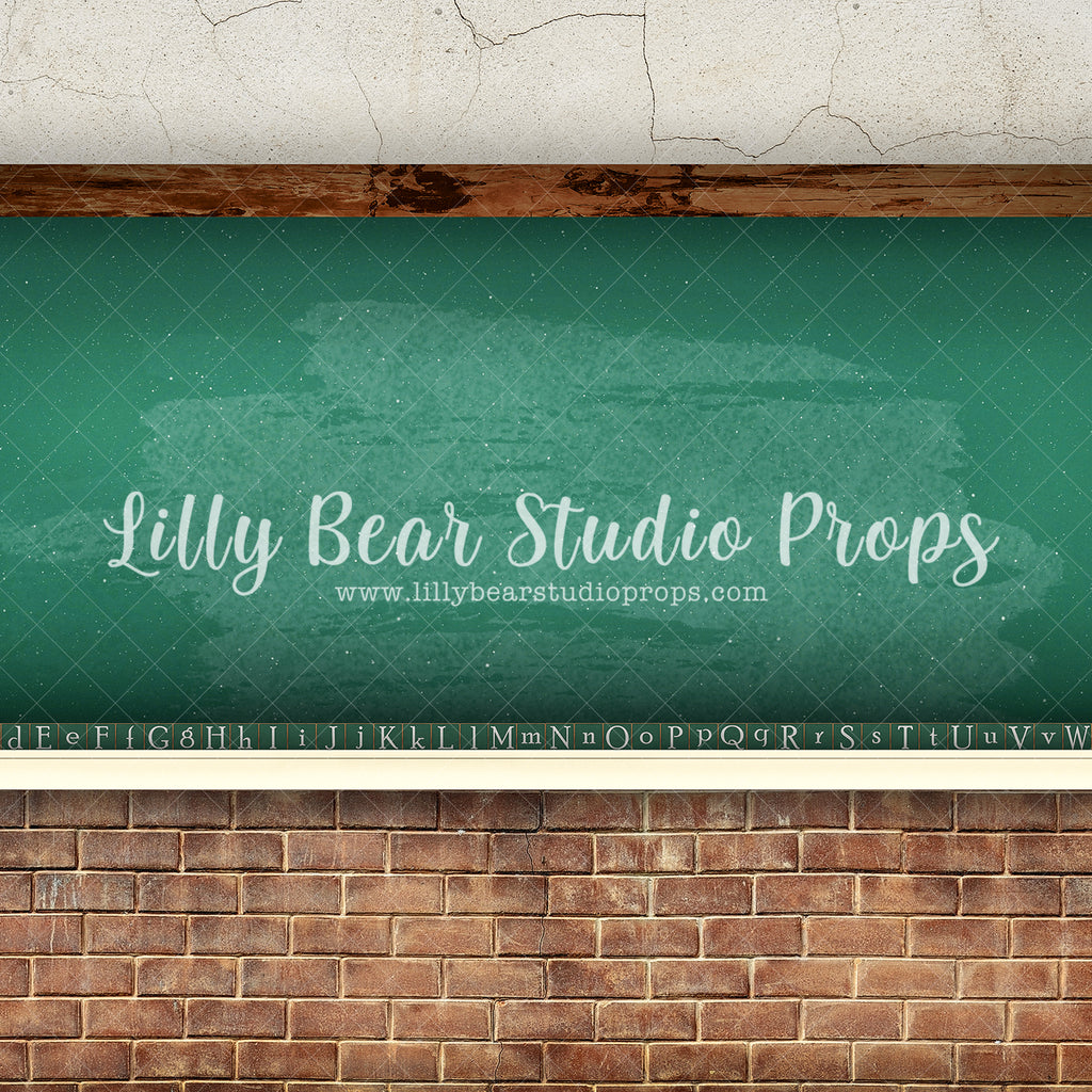 ABC Chalkboard Green - Lilly Bear Studio Props, alphabet, back to school, chalk, chalk board, classroom, Fabric, FABRICS, school, school brick, school photos, teacher, teacher's pet, Wrinkle Free Fabric