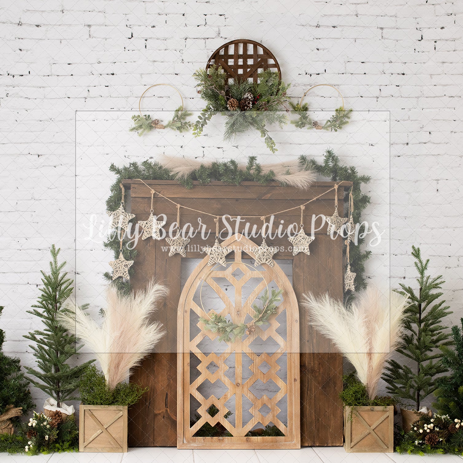 A Boho Christmas Mantle - Lilly Bear Studio Props, boho holiday, christmas, christmas brick, christmas fireplace, christmas mantel, christmas tree, FABRICS, holiday christmas, holiday fireplace, holiday garland, holiday joy, holiday mantel, holiday wreath, mantel, mantle, noel, pine trees