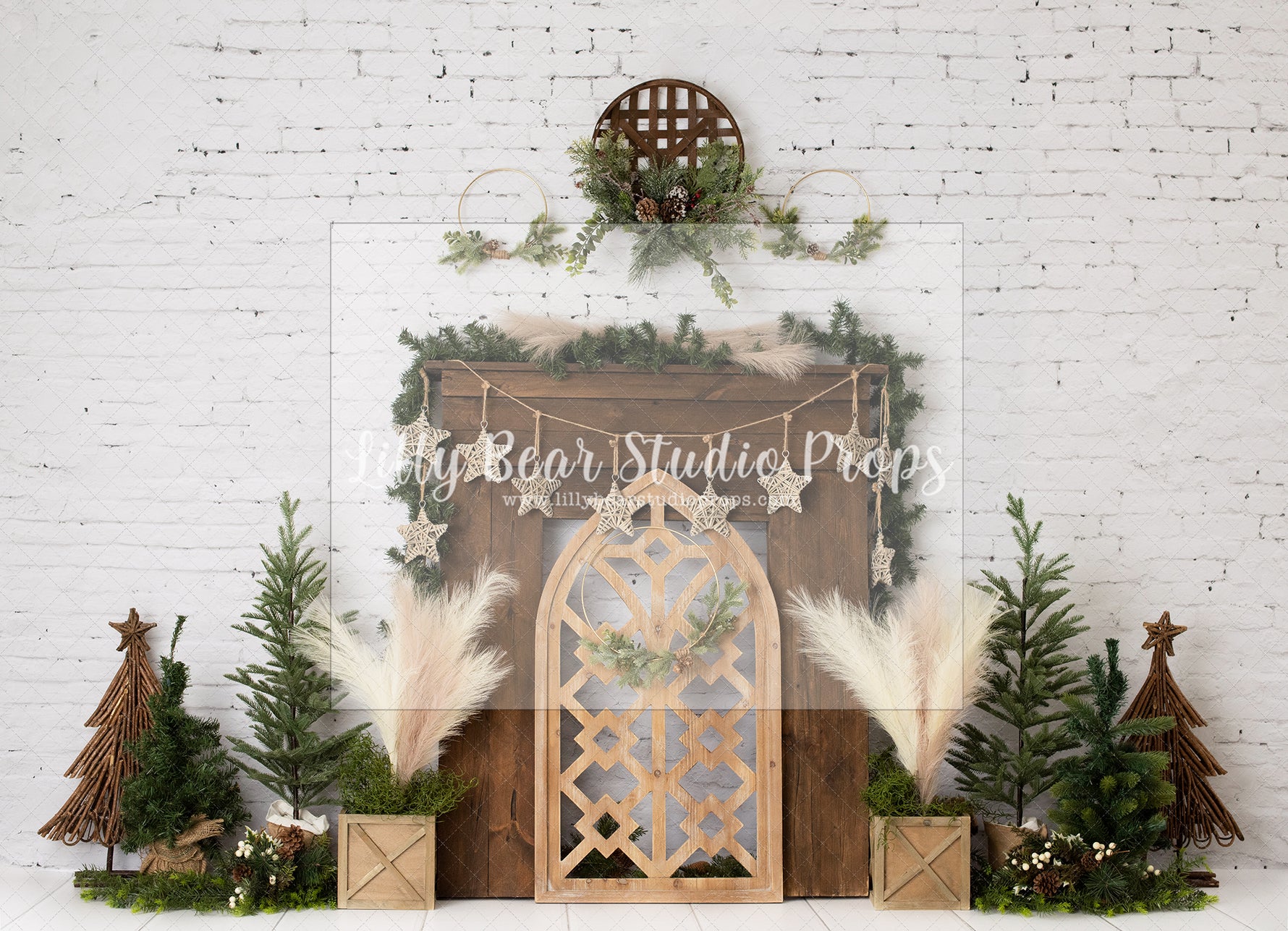 A Boho Christmas Mantle - Lilly Bear Studio Props, boho holiday, christmas, christmas brick, christmas fireplace, christmas mantel, christmas tree, FABRICS, holiday christmas, holiday fireplace, holiday garland, holiday joy, holiday mantel, holiday wreath, mantel, mantle, noel, pine trees