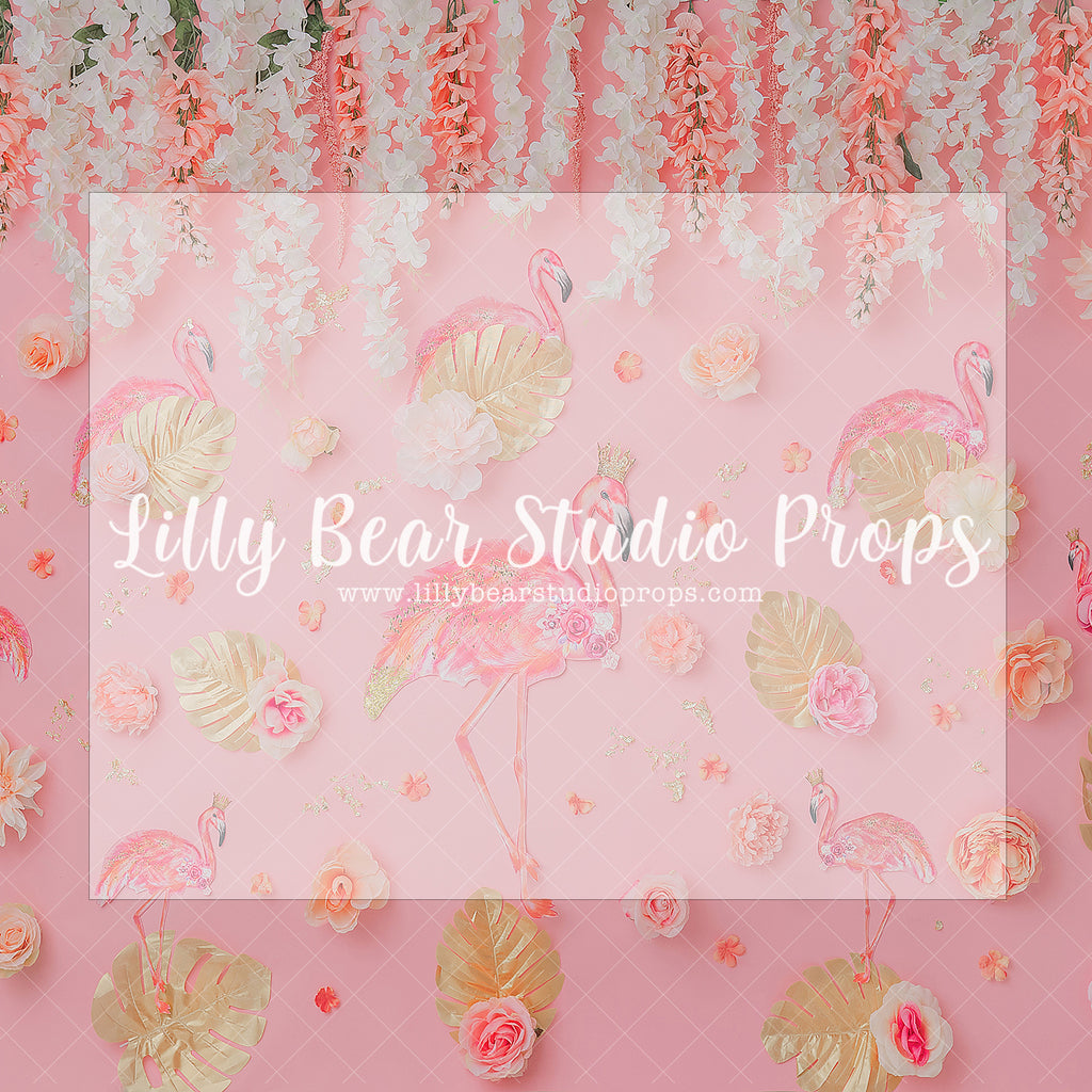 Flamingo Pretty - Lilly Bear Studio Props, Fabric, FABRICS, flamingo, gold palm leaves, hawaii, hawaiian, palm leaves, pink tropical, tropical