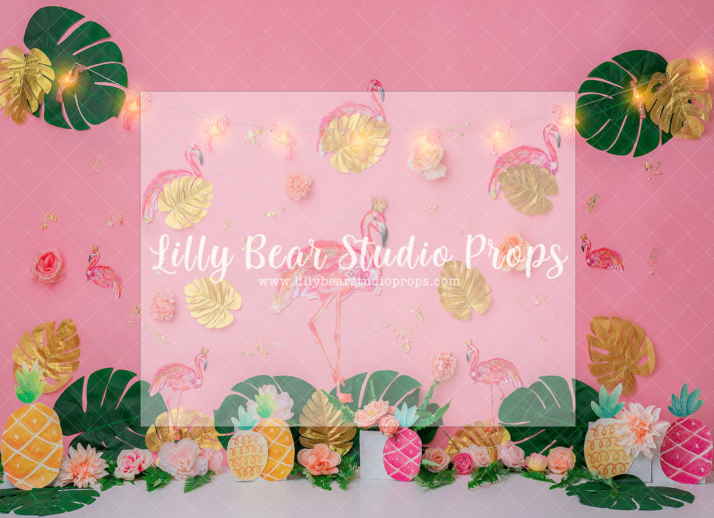 Flamingo Pineapple Party - Lilly Bear Studio Props, Fabric, FABRICS, flamingo, gold palm leaves, hawaii, hawaiian, palm leaves, pink tropical, tropical