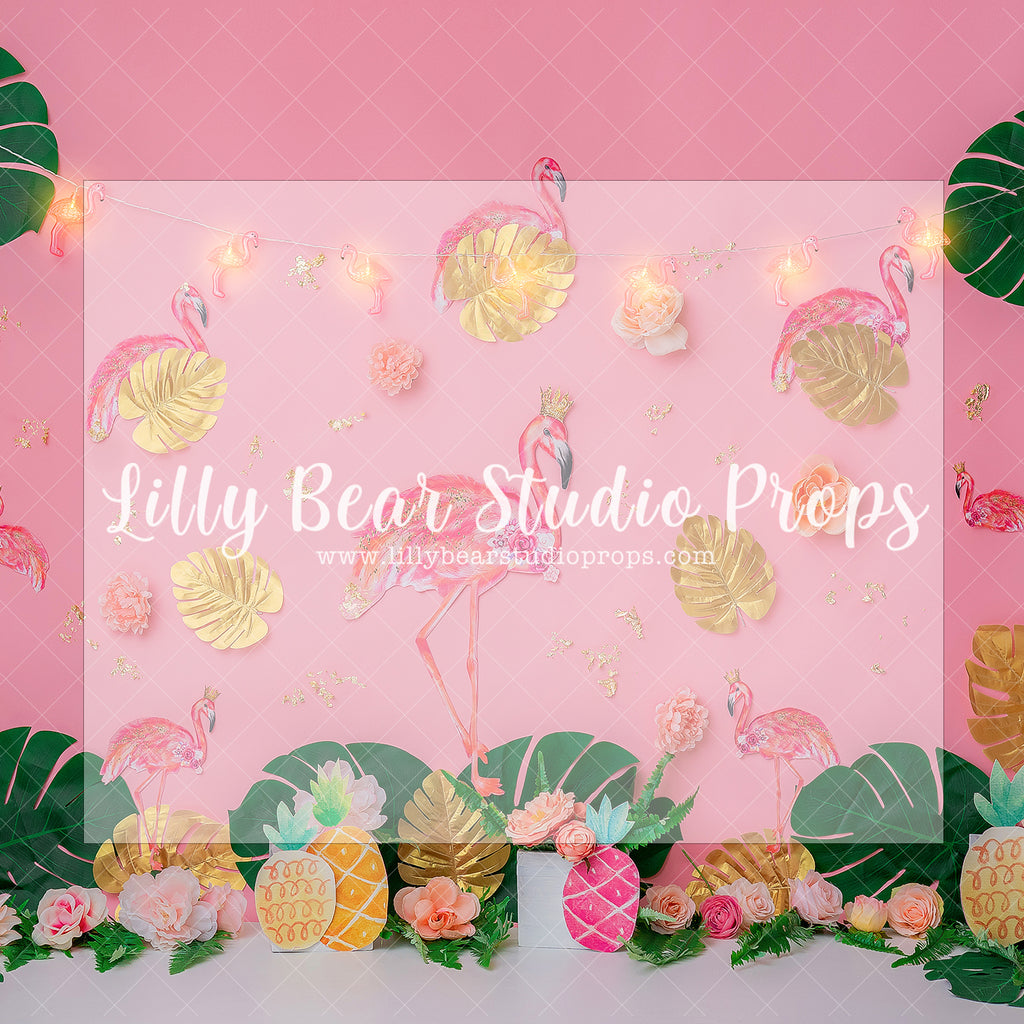Flamingo Pineapple Party - Lilly Bear Studio Props, Fabric, FABRICS, flamingo, gold palm leaves, hawaii, hawaiian, palm leaves, pink tropical, tropical