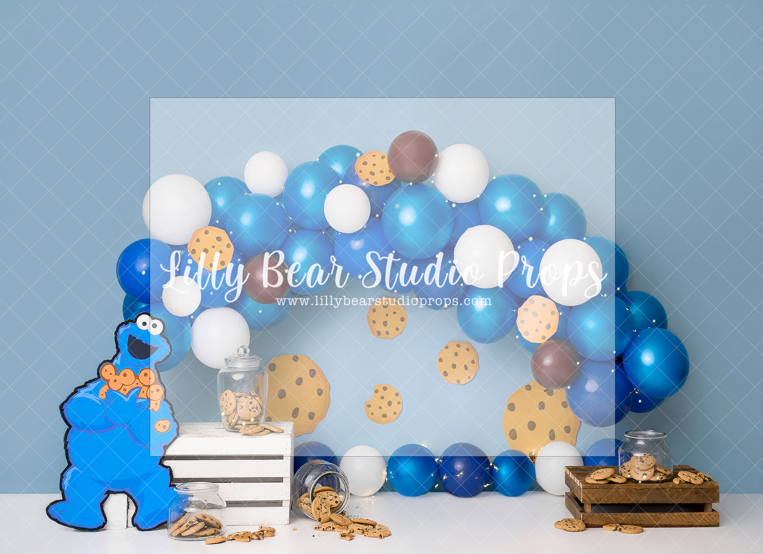 Yummy Cookies - Lilly Bear Studio Props, blue balloon, blue balloon garland, blue balloon wall, blue balloons, chocolate chip cookies, cookie, cookie jar, cookie monster, cookie monter, cookies, Fabric, FABRICS, seasme street