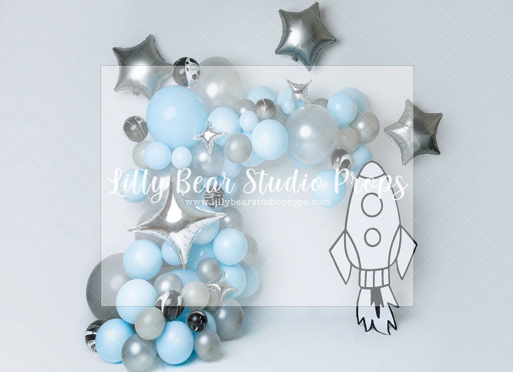 Blue Rocket - Lilly Bear Studio Props, blue silver, Fabric, FABRICS, rocket, rocketship, spaceship, stars, twinkle little star, white spaceship