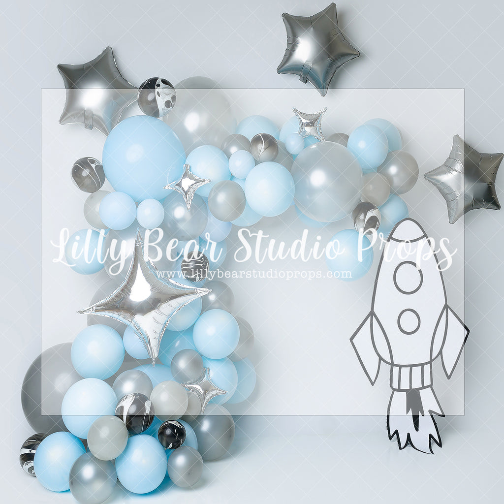 Blue Rocket - Lilly Bear Studio Props, blue silver, Fabric, FABRICS, rocket, rocketship, spaceship, stars, twinkle little star, white spaceship