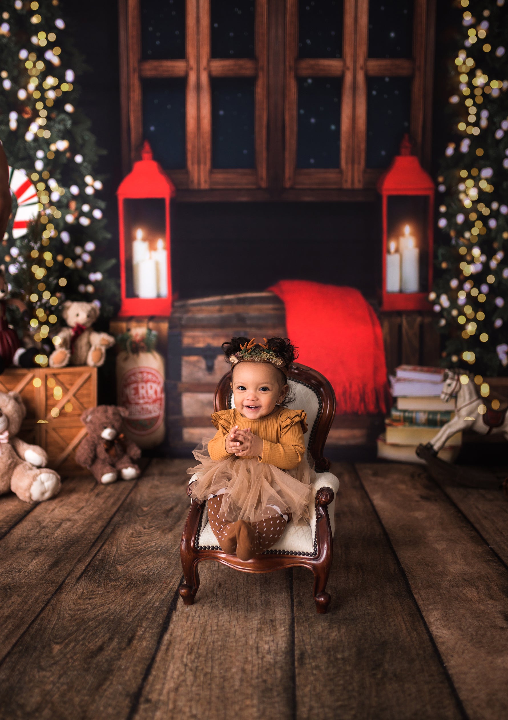 Evening Window - Lilly Bear Studio Props, arctic pines, christmas, christmas village, christmas window, evergreen trees, evergreens, holiday, holiday christmas, night window, pine trees, silver winter, snow, snowflakes, snowy forest, snowy pine, snowy pine trees, snowy trees, toy chest, village, white christmas, white holiday, white winter, winter, winter christmas, winter diamond