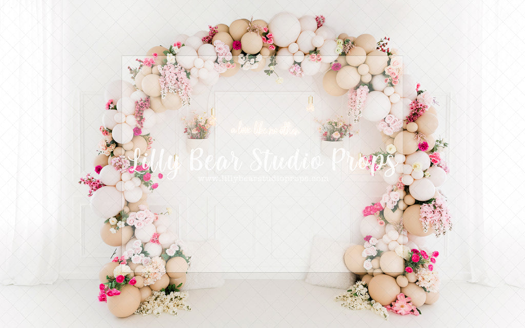 A Love Like No Other - Lilly Bear Studio Props, ballet, balloons, canopy, FABRICS, floral, flowers, girl flowers, one, peonies, pink, pink canopy, pink floral, pink girl, white balloons