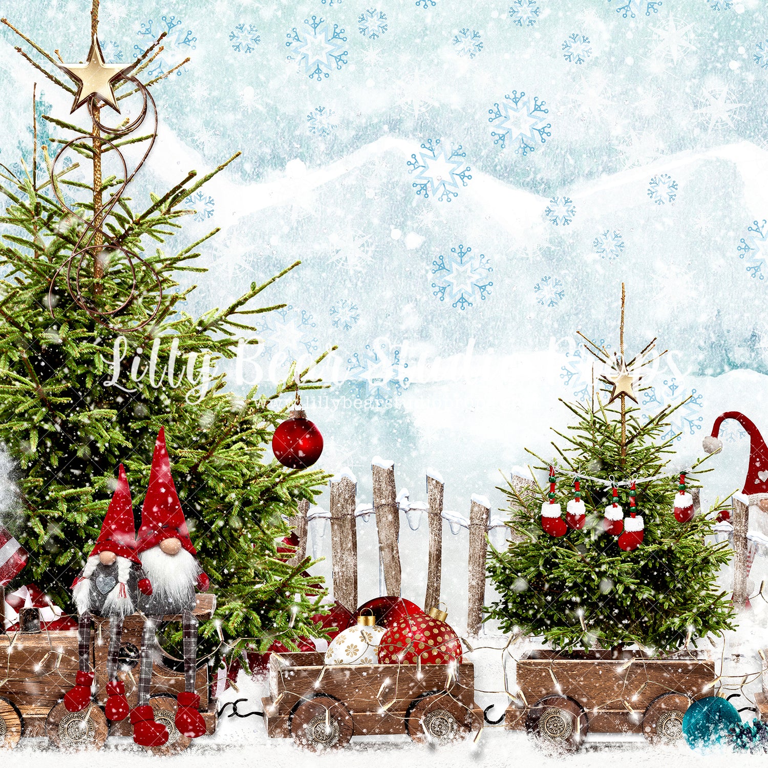Winter Gnomes - Lilly Bear Studio Props, camper, candles, christmas, christmas kitchen, christmas snow, christmas window, Fabric, FABRICS, kitchen, red curtains, tree farm, winter, wreath