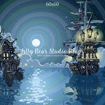 A Pirates Life For Me - 84x60" Wrinkle Free Fabric RTS - Lilly Bear Studio Props, captain, captain hook, disney, Fabric, fantasy, moon, neverland, night, night sky, peter pan, pirate, pirate ship, pirates, ship, stars, Wrinkle Free Fabric