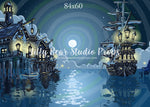 A Pirates Life For Me - 84x60" Wrinkle Free Fabric RTS - Lilly Bear Studio Props, captain, captain hook, disney, Fabric, fantasy, moon, neverland, night, night sky, peter pan, pirate, pirate ship, pirates, ship, stars, Wrinkle Free Fabric