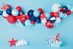 Airplane One Garland - Lilly Bear Studio Props, airplane, airplane balloons, airplane garland, airplane one, airplanes, all stars, balloon, balloon arch, balloon garland, blue balloons, clouds, clouds and stars, Fabric, navy balloons, ONE, puffy clouds, red balloons, red star, red stars, travel, traveller, white balloons, Wrinkle Free Fabric