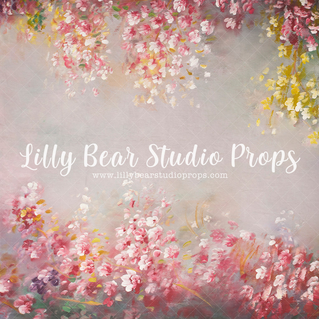 Albury - Lilly Bear Studio Props, FABRICS, floral, floral garden, floral sweep, flowers, garden flowers, hand painted, hand painted floral, painted, pink, pink flowers, sweep, textured, yellow flowers