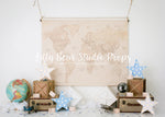 All Around The World - Lilly Bear Studio Props, airplane, airplanes, aviator, explorer, Fabric, FABRICS, globe, map, maps, ocean map, stars, travel, vintage map, world traveler, Wrinkle Free Fabric