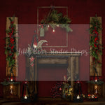And To All A Goodnight In Cranberry - Lilly Bear Studio Props, boho christmas fireplace, candles, christmas, christmas fireplace, christmas snow, christmas train, Cozy, Decorated, Fabric, FABRICS, Festive, Giving, Holiday, Holy, Hopeful, Joyful, Merry, Peaceful, Peacful, Red & Green, red curtains, red wall, Seasonal, train tracks, tree farm, winter, wreath, Xmas, Yuletide