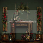And To All A Goodnight In Green - Lilly Bear Studio Props, boho christmas fireplace, candles, christmas, christmas fireplace, christmas snow, christmas train, Cozy, Decorated, Fabric, FABRICS, Festive, Giving, Holiday, Holy, Hopeful, Joyful, Merry, Peaceful, Peacful, Red & Green, Seasonal, train tracks, tree farm, winter, wreath, Xmas, Yuletide