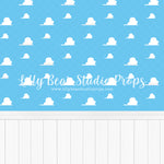 Andy's Room - Lilly Bear Studio Props, andy's room, buzz lightyear, clouds, crown moulding, Fabric, forky, gabby gabby, jessie, kids play room, kids room, little bo-peep, moulding, mr. potato head, play room, potato head, sheriff woody, sky, slinky dog, toy story, toy story buzz lightyear, toy story woody, woody, Wrinkle Free Fabric