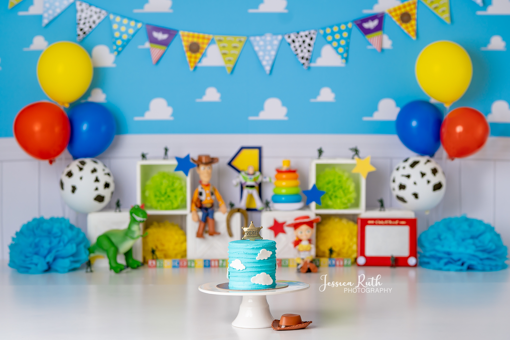 Andy's Toy Party - Lilly Bear Studio Props, andy room, andy's room, balloon, bowtique, disney, disney world, disneyland, FABRICS, first birthday, girl, kids room, kids toys, matel, toy, toy store, toy story, toy story buzz lightyear, toy story woody, toys