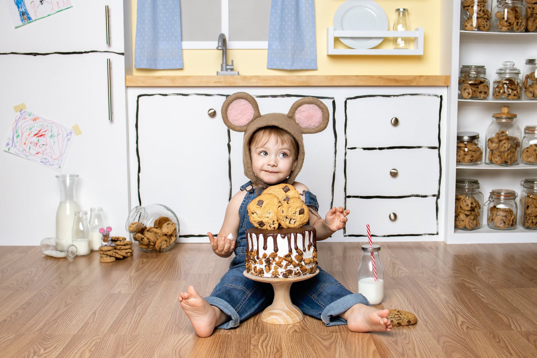 Cookie Kitchen by Angelica Knowland - Lilly Bear Studio Props, chocolate chip cookies, cookie jar, cookie monster, cookies, kitchen, kitchen cabinet, mouse, seasme street, who stole the cookies