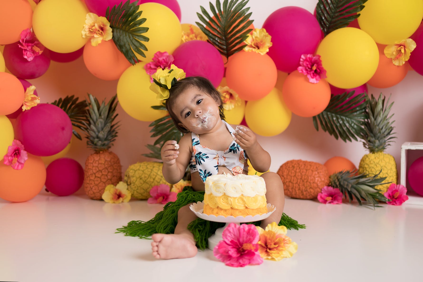 Colourful Pineapple Party by Angelica Knowland - Lilly Bear Studio Props, hawaii, hawaiian, Hawaiian fruit, hawaiian leaves, hawaiian luau, pineapple, pink tropical, tropical, tropical balloons, tropical fruit, tropical island, tropical leaves, tropical pink