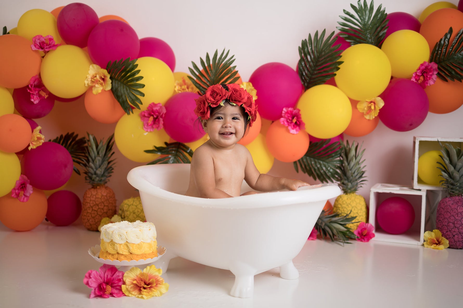 Colourful Pineapple Party by Angelica Knowland - Lilly Bear Studio Props, hawaii, hawaiian, Hawaiian fruit, hawaiian leaves, hawaiian luau, pineapple, pink tropical, tropical, tropical balloons, tropical fruit, tropical island, tropical leaves, tropical pink