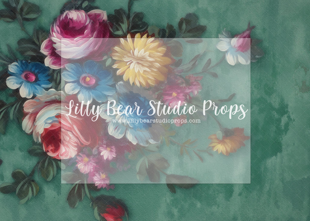 Aqua Flowers - Lilly Bear Studio Props, fine art, floral, girls, hand painted