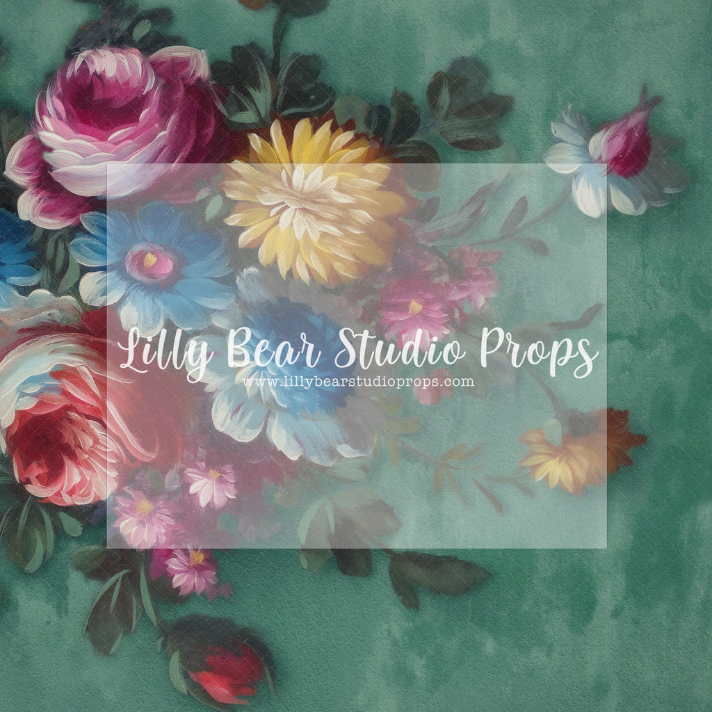 Aqua Flowers - Lilly Bear Studio Props, fine art, floral, girls, hand painted