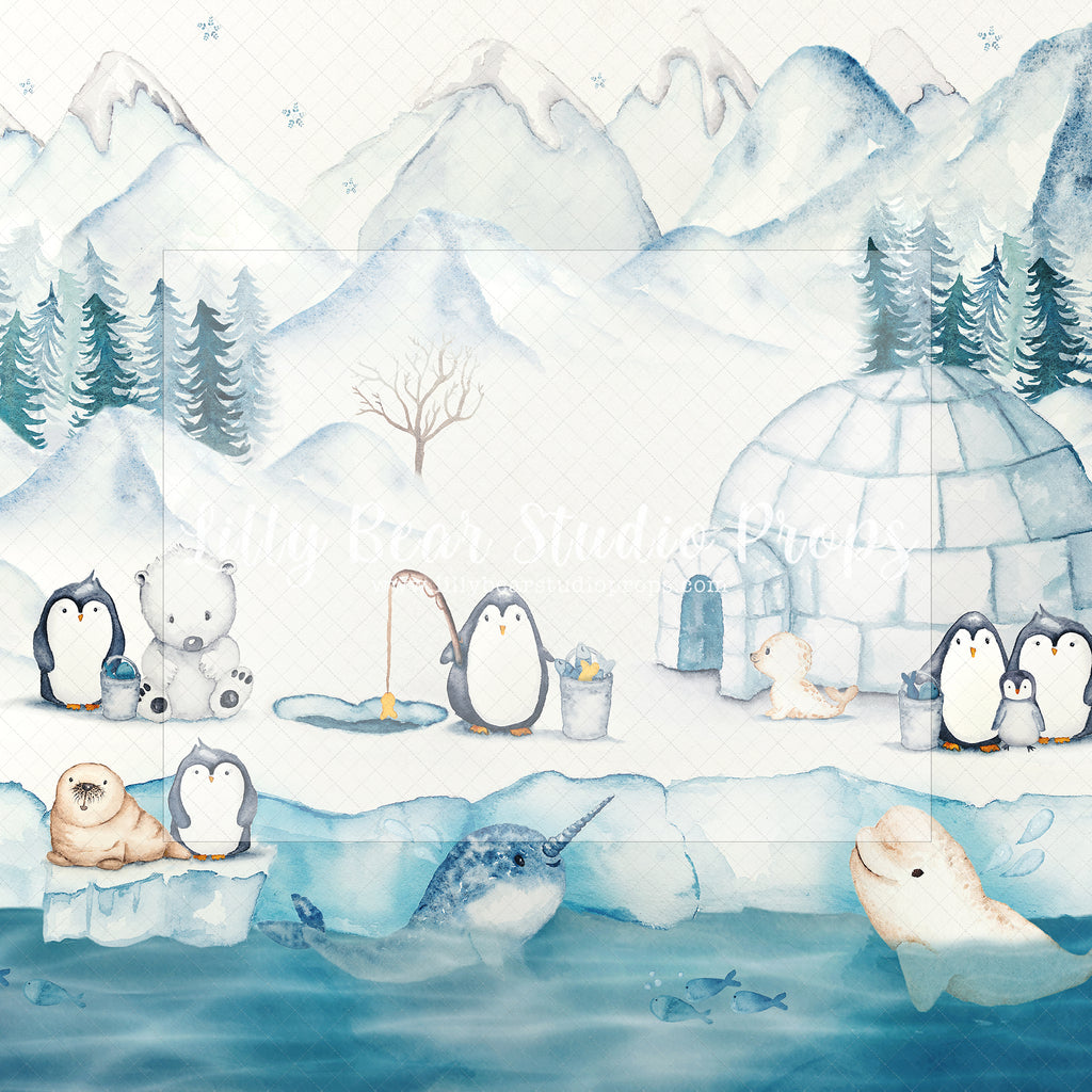 Arctic Adventures - Lilly Bear Studio Props, arctic, arctic adventures, arctic animals, artic, blue, boy, Fabric, fishing, ice, ice water, icey, igloo, penguin, penguins, seals, whales, winter, Wrinkle Free Fabric