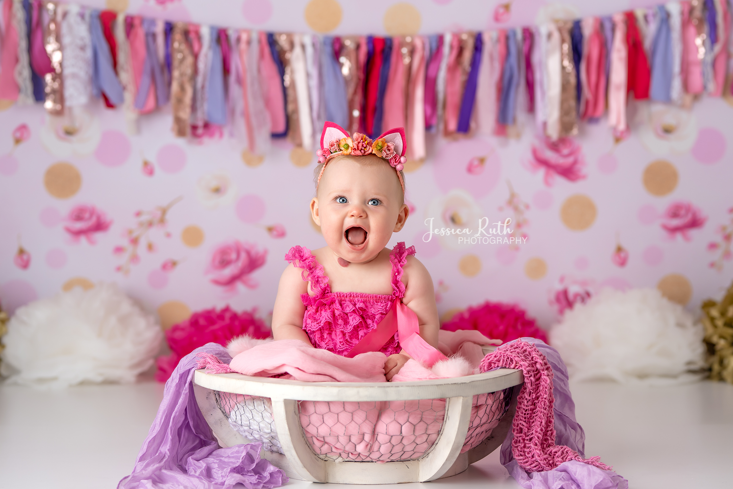 Aurora Rose - Lilly Bear Studio Props, Fabric, fine art, floral, girls, hand painted, Wrinkle Free Fabric