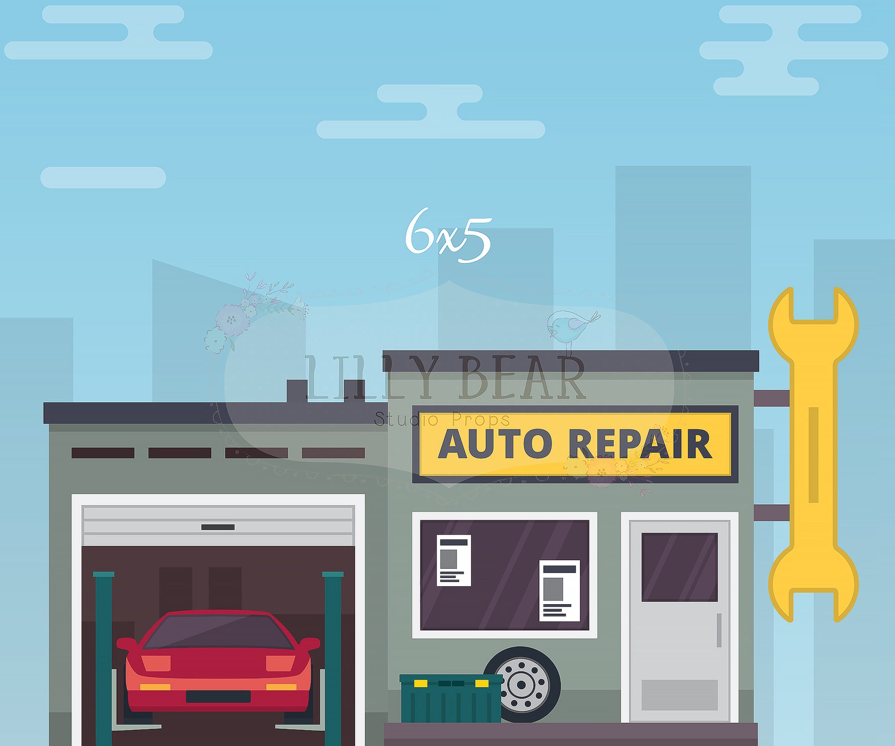 Auto Shop by Lilly Bear Studio Props sold by Lilly Bear Studio Props, fabric - poly - vinyl - Wrinkle Free Fabric