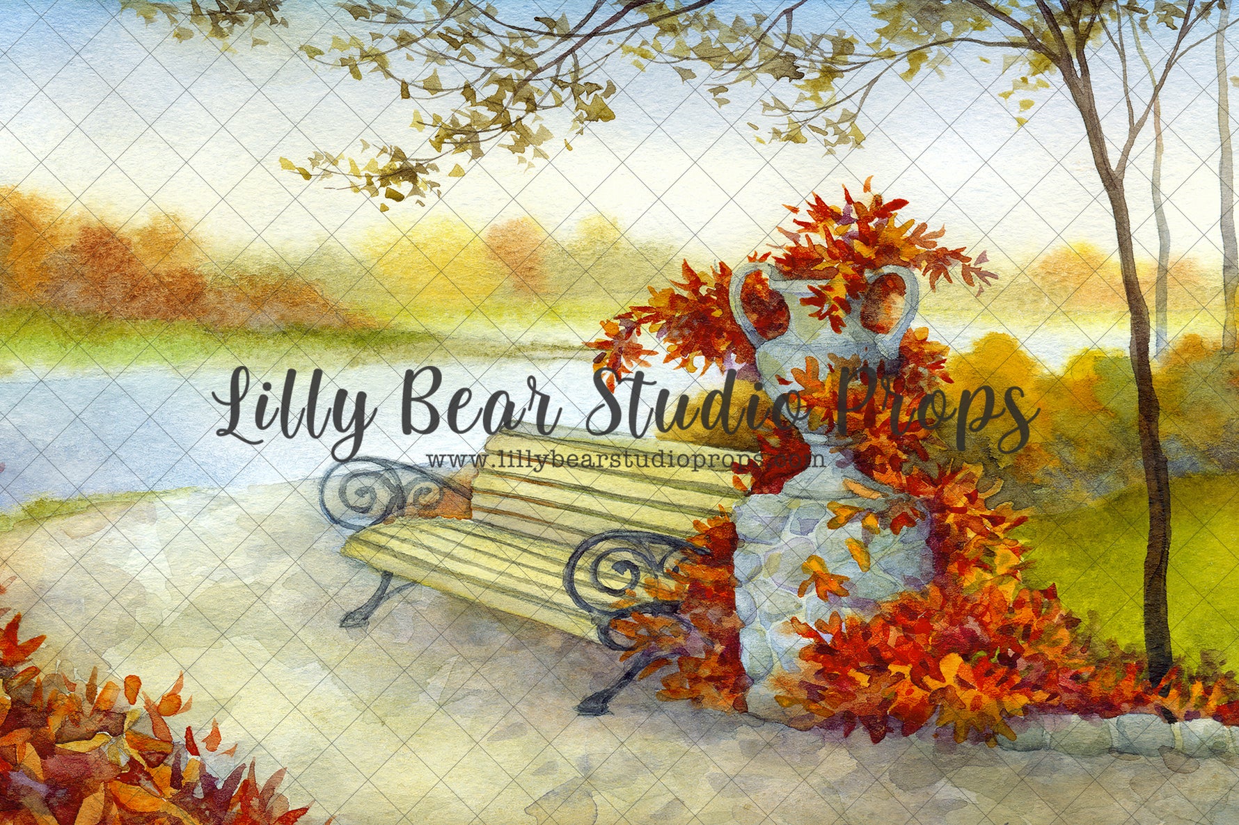 Autumn Bench - Lilly Bear Studio Props, autumn, autumn leaves, candles, FABRICS, fall, fall colors, fall colours, fall decor, fall flowers, fall leaves, fall mini, fall season, farm, farm field, little pumpkin
