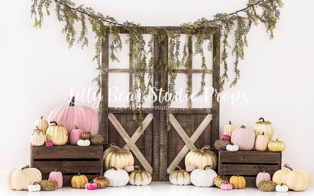 Autumn Gold by Brittany Ebany & Co. sold by Lilly Bear Studio Props, barn doors - doors - Fabric - floral - garland - g