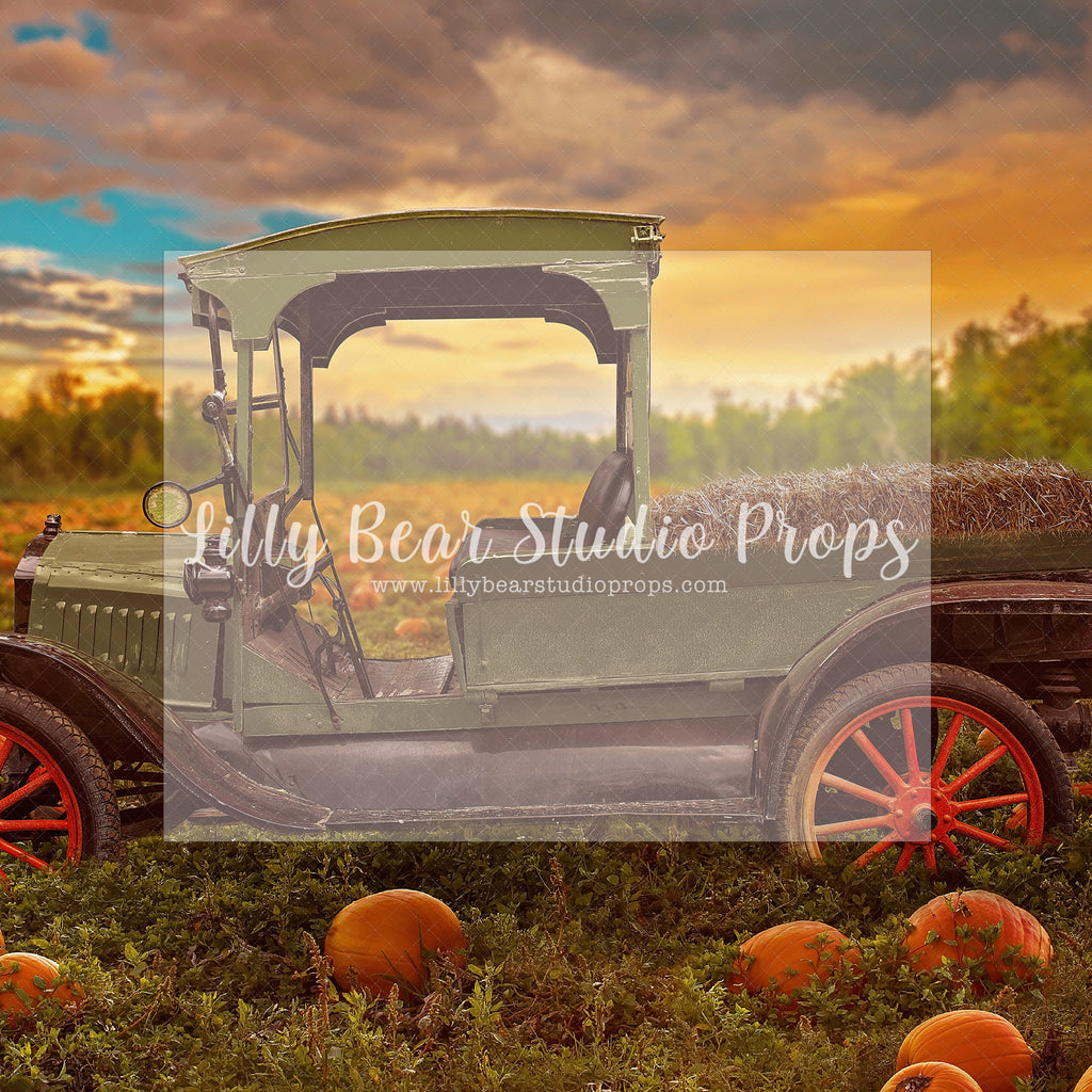Autumn Truck Sunset - Lilly Bear Studio Props, christmas, Decorated, fall, fall colors, fall colours, fall forest, fall leaves, fall mini, fall pumpkins, fall season, falling leaves, farm pickup, Giving, halloween, Peaceful, pickup, pickup truck, spooky halloween