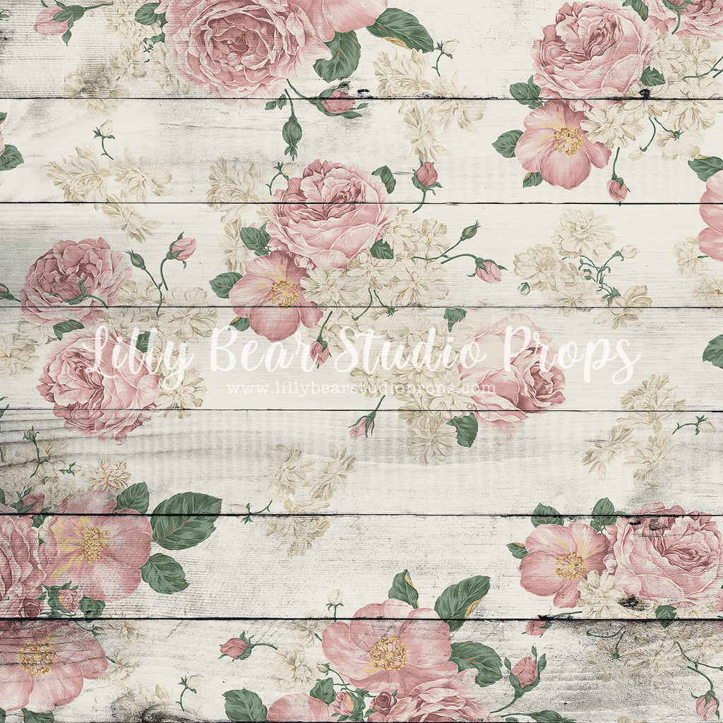 Ava Floral Horizontal Wood Planks Neoprene - Lilly Bear Studio Props, barn wood, distressed wood, FLOORS, floral, floral floor, floral wood, florals, girl, girls, LB Pro, light wood, light wood planks, pro floor, pro floordrop, rustic wood