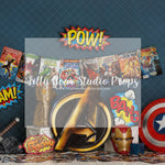 Avengers Assemble - Lilly Bear Studio Props, avengers, avengers comic, bang, boom, Brick Wall, captain america, comic book, comic book city, comic books, iron man, kaboom, little superhero, my hero, my little hero, pow, super hero, super hero avengers, superhero, superheros, thor